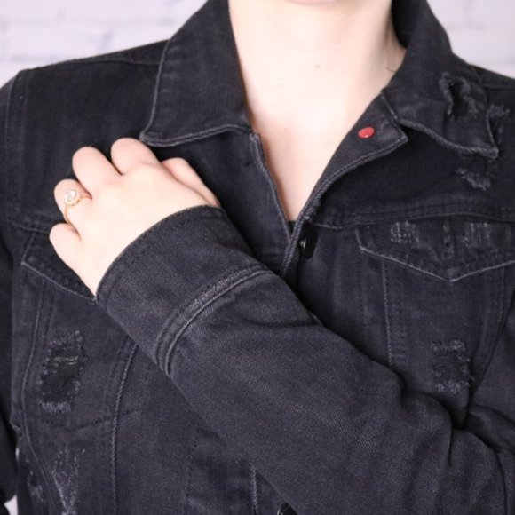 Urban Outfitters distressed black denim jacket c2 - Picture 4 of 6